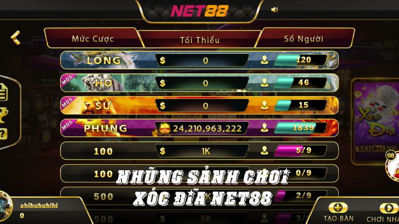 Những sảnh chơi xóc đĩa Net88