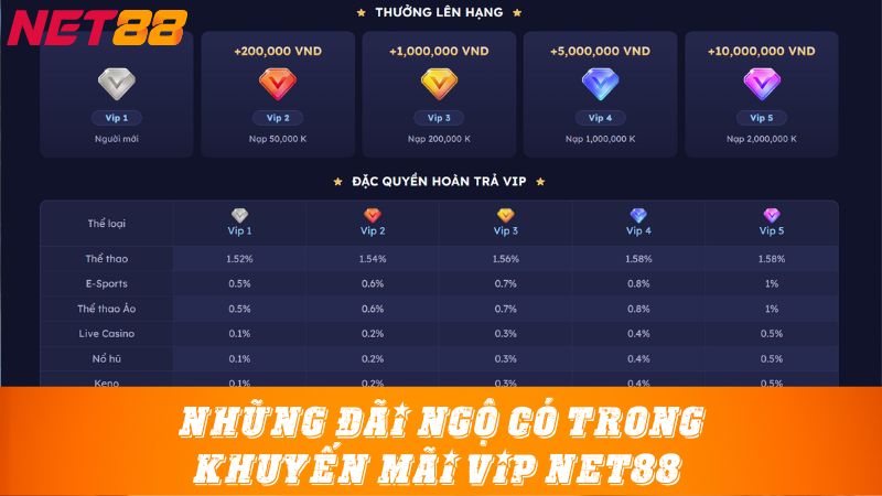 Những đãi ngộ có trong khuyến mãi VIP Net88 